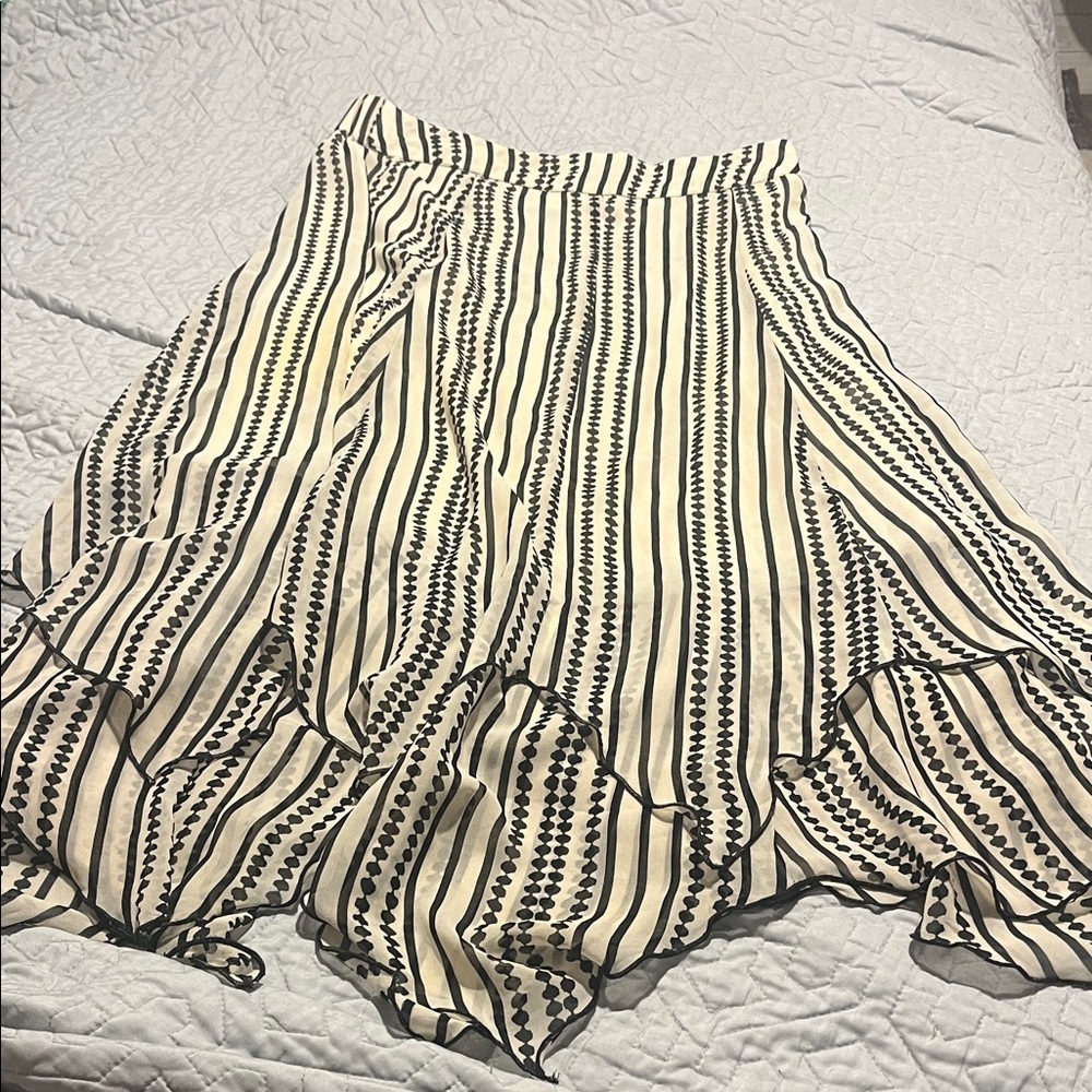 Chico's Asymmetrical Black and White Striped Skirt